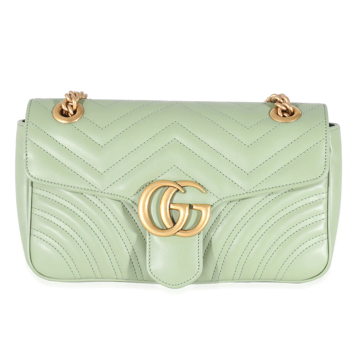 Gucc_i Sage Green Matelasse Leather Small GG Marmont Flap Bag