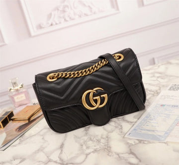 Gucc_i Sage Black Matelasse Leather Small GG Marmont Flap Bag (Prepaid only)