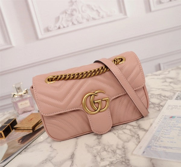 Gucc_i Sage Pink Matelasse Leather Small GG Marmont Flap Bag