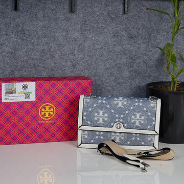 Tory_Burch_T Monogram Shoulder Bag With Adjustable Strap With OG Box & Dust Bag White