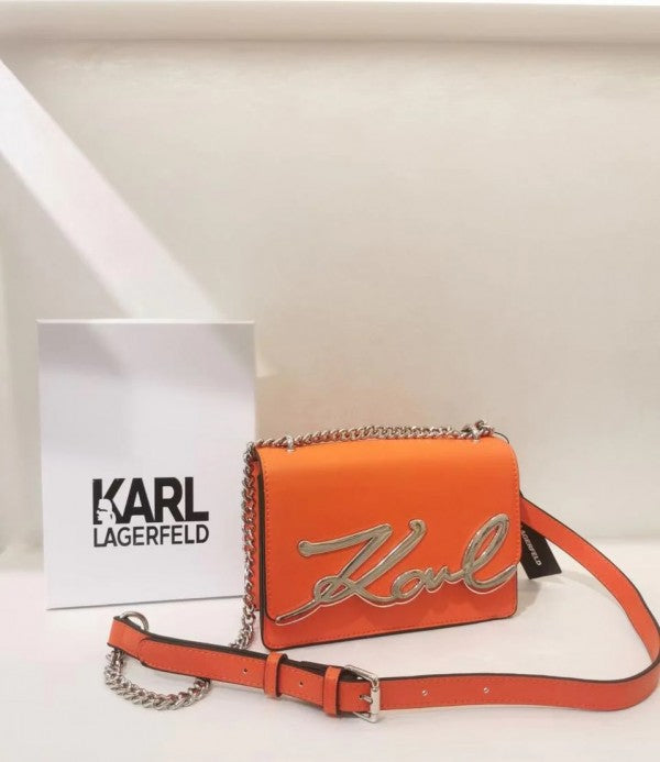 KAR_L LAGERFEL_D K Signature Cross Body Shoulder Bag With OG Box & Dust Bag Orange