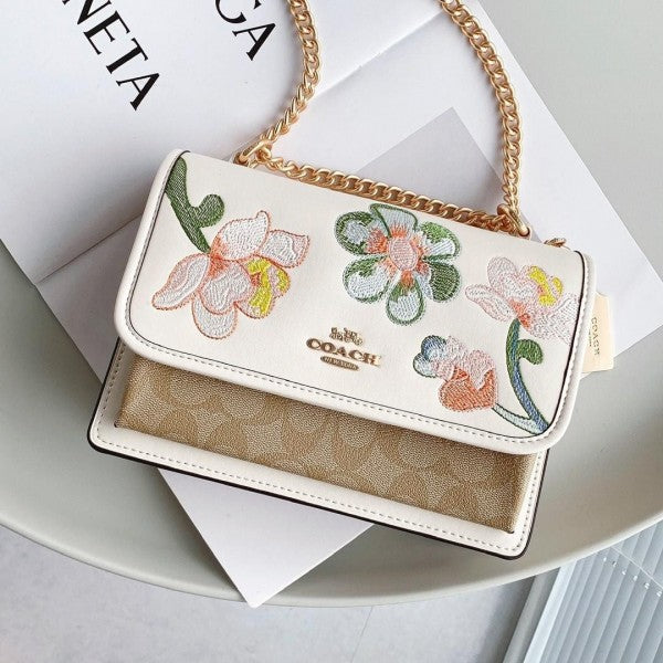 Klar_e Crossbody In Signature Canvas With Floral Embroidery