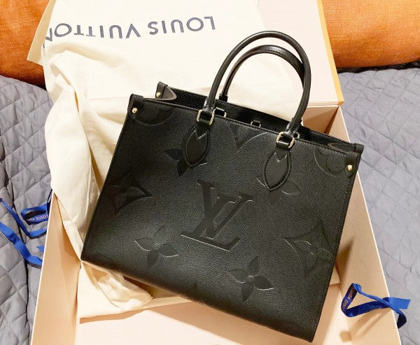 Loui_s Vuitto_n On The Go Premium Monogram Leather Tote Bag With OG Magnetic Box & Dust Bag (Black)