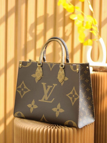 Loui_s Vuitto_n L_V On The Go Monogram and Monogram Reverse Premium Leather Tote Bag With Dust Bag (Brown)