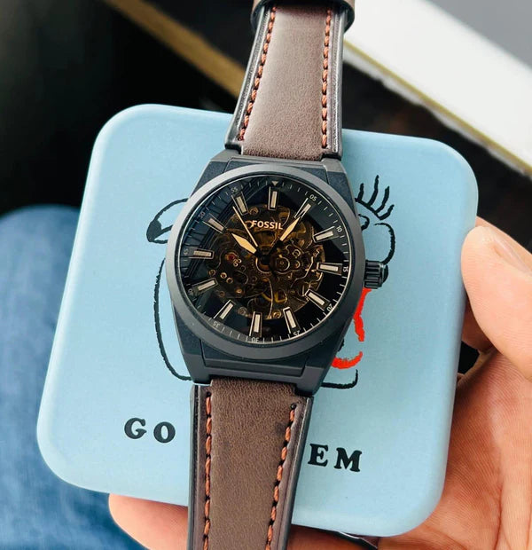 Premium Automatic Skeleton Dial Watch for Men – Luxury Leather Strap Design